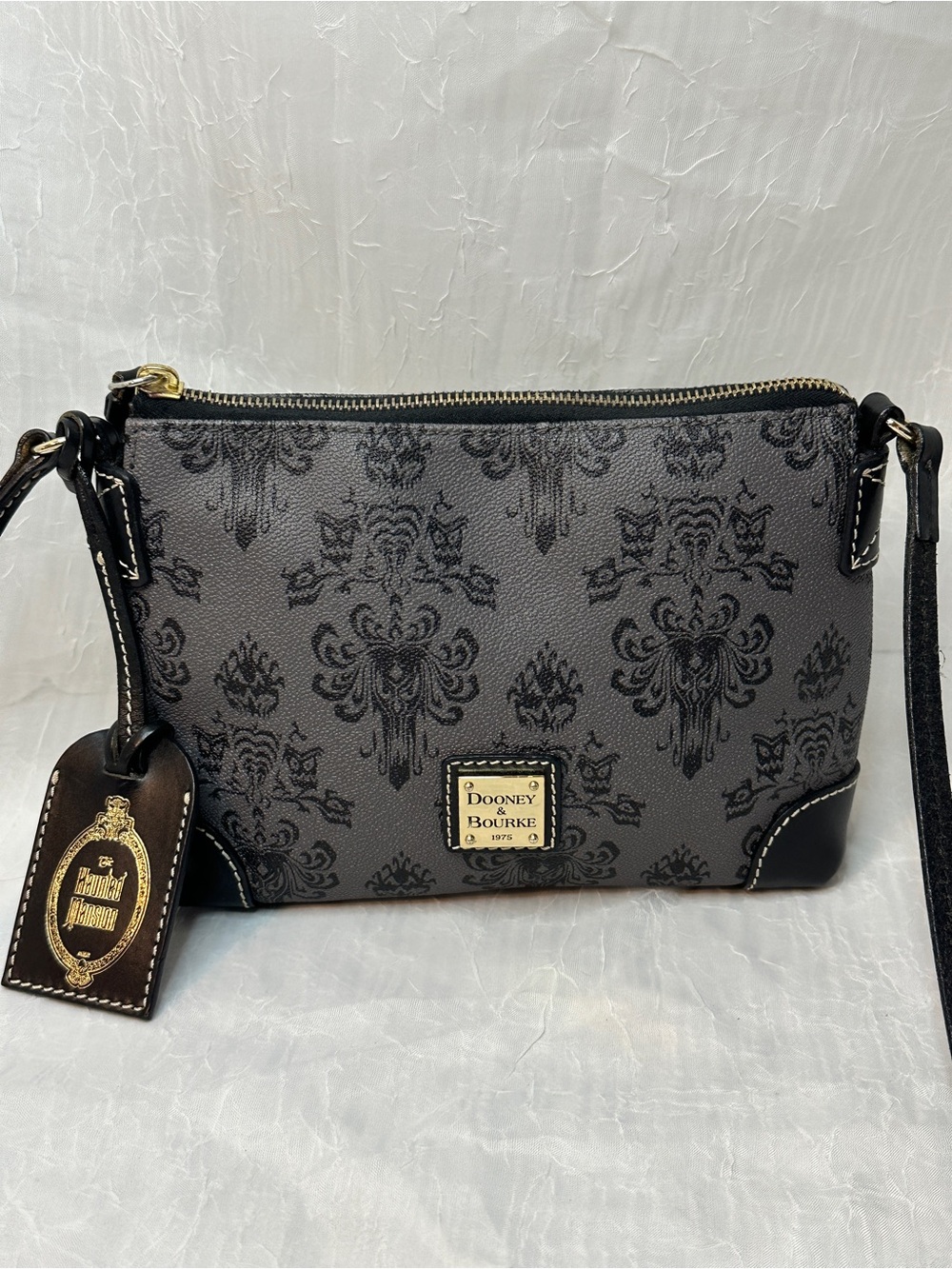 Dooney & Bourke & Disney Gray Damask Crossbody Haunted Mansion Rare Collectible